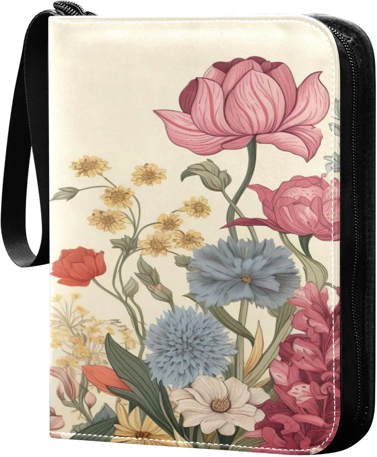 xigua Colorful Herbal Wildflower Card Binder 4-Pockets, Trading Card Binder 400 Pockets Baseball Card Binder Waterproof PU Leather Card Collection Binder for Games Card Album Card