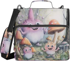 xigua Cute Monsters Zipper Binder 3 Ring, 1.5 Inch Ring Binder Organizer Bag with Shoulder Strap Fits 13 Inch Laptop for School and Office