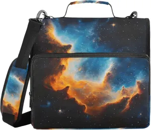 xigua Nebula Zipper Binder 3 Ring, 1.5 Inch Ring Binder Organizer Bag with Shoulder Strap Fits 13 Inch Laptop for School and Office