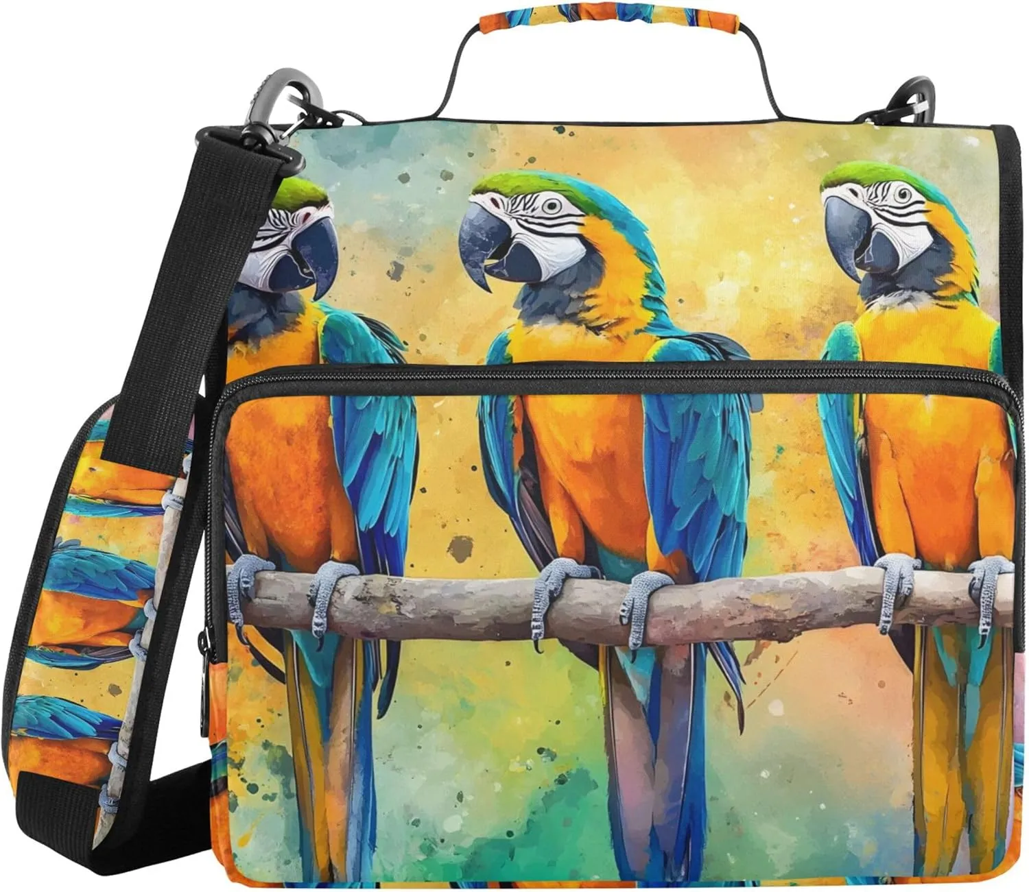 xigua Parrots on Branch Zipper Binder 3 Ring, 1.5 Inch Ring Binder Organizer Bag with Shoulder Strap Fits 13 Inch Laptop for School and Office