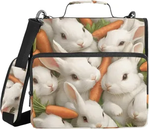 xigua Rabbits with Carrots Zipper Binder 3 Ring, 1.5 Inch Ring Binder Organizer Bag with Shoulder Strap Fits 13 Inch Laptop for School and Office