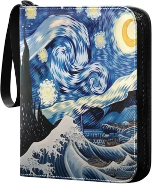 xigua Van Gogh Paintings Card Binder 4-Pockets, Trading Card Binder 400 Pockets Baseball Card Binder Waterproof PU Leather Card Collection Binder for Games Card Album Card