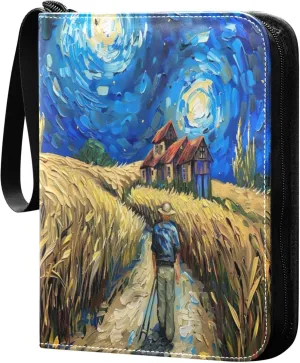 xigua Van Gogh Paintings Card Binder 4-Pockets, Trading Card Binder 400 Pockets Baseball Card Binder Waterproof PU Leather Card Collection Binder for Games Card Album Card