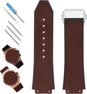 XIW Compatible for 19mm× 25mm× 22mm Hublot Big Bang Leather Frosted Watch Band With Stainless Steel Buckle Replacement for men Silicone Wirstband Strap women Bracelet