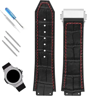 XIW Compatible for 19mm× 25mm× 22mm Hublot Big Bang Leather Watch Band With Stainless Steel Buckle Replacement for men Wirstband Strap women Bracelet