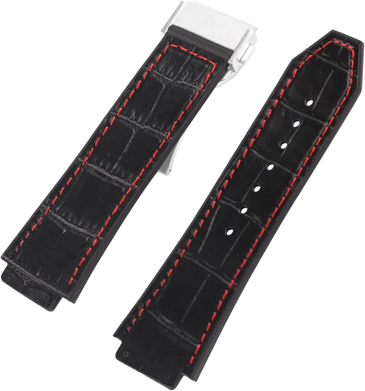 XIW Compatible for 19mm× 25mm× 22mm Hublot Big Bang Leather Watch Band With Stainless Steel Buckle Replacement for men Wirstband Strap women Bracelet