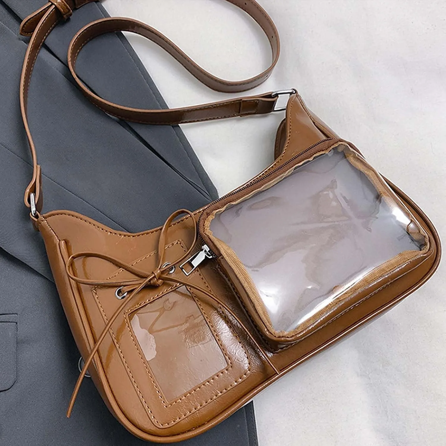 Y2k Fashion Shoulder Bag Kawaii Lolita Ita Bag Badge Display Bag with Two Transparent Display Windows