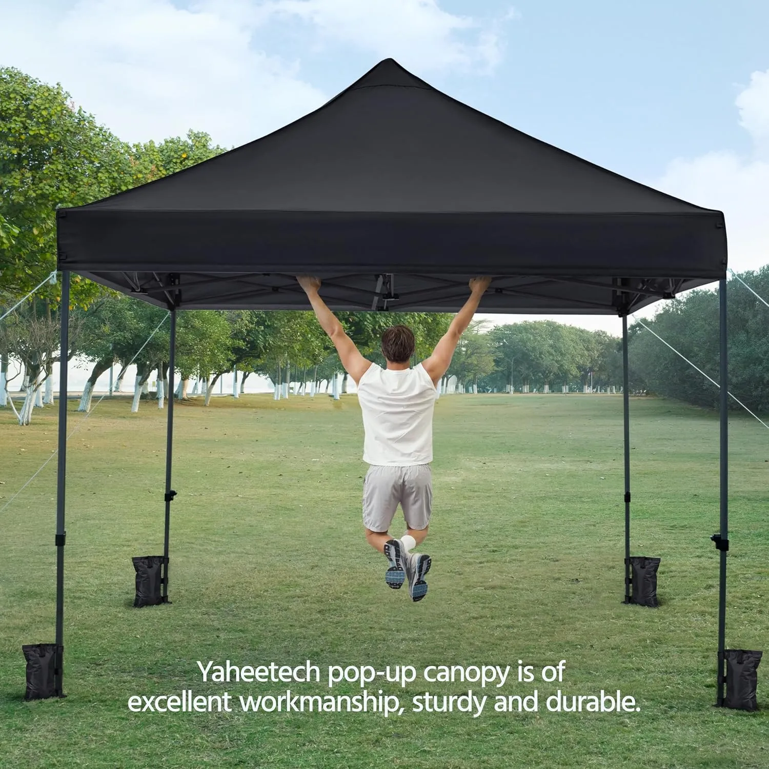 Yaheetech Canopy Tent, Commercial Instant Heavy Duty Canopy, 500D Waterproof Adjustable Canopy with Wheeled Carry Bag, 4 Sandbags and 4 Stakes (10x10, Black)