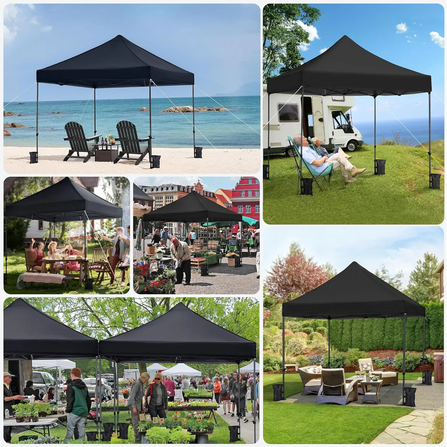 Yaheetech Canopy Tent, Commercial Instant Heavy Duty Canopy, 500D Waterproof Adjustable Canopy with Wheeled Carry Bag, 4 Sandbags and 4 Stakes (10x10, Black)