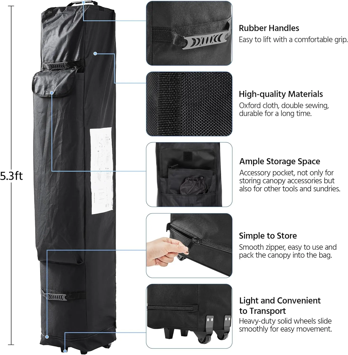 Yaheetech Canopy Tent, Commercial Instant Heavy Duty Canopy, 500D Waterproof Adjustable Canopy with Wheeled Carry Bag, 4 Sandbags and 4 Stakes (10x10, Black)