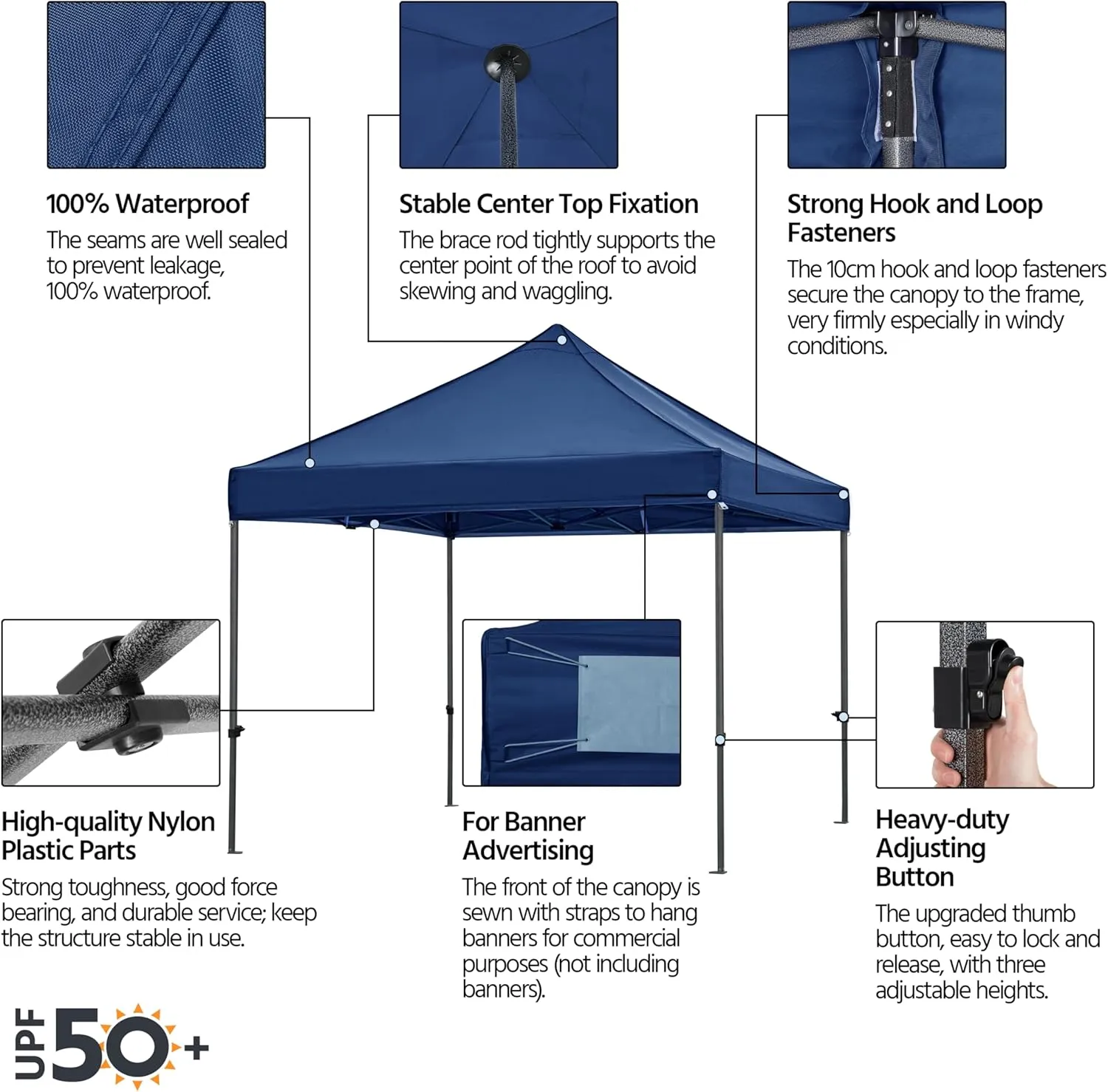 Yaheetech Canopy Tent, Commercial Instant Heavy Duty Canopy, 500D Waterproof Adjustable Canopy with Wheeled Carry Bag, 4 Sandbags and 4 Stakes (10x10, Navy Blue)