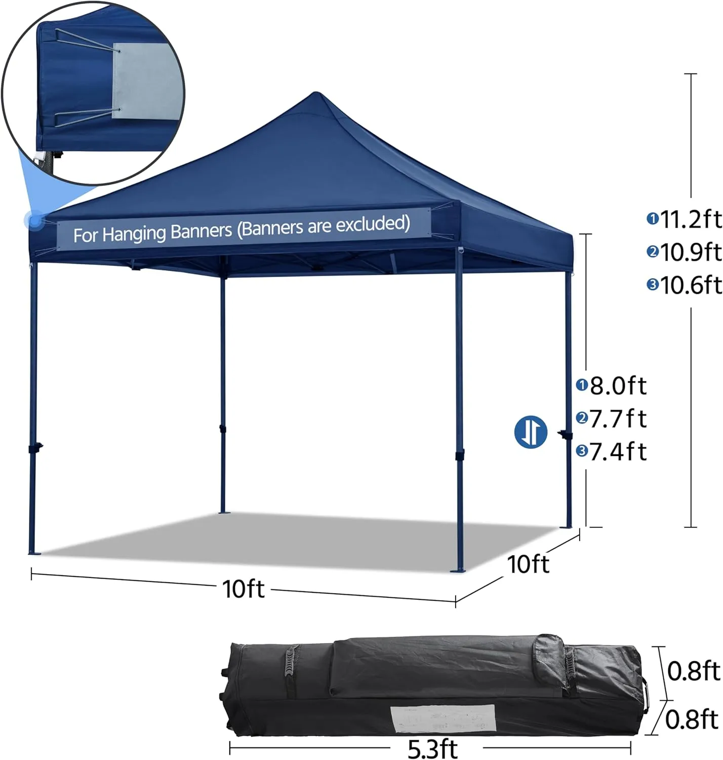 Yaheetech Canopy Tent, Commercial Instant Heavy Duty Canopy, 500D Waterproof Adjustable Canopy with Wheeled Carry Bag, 4 Sandbags and 4 Stakes (10x10, Navy Blue)