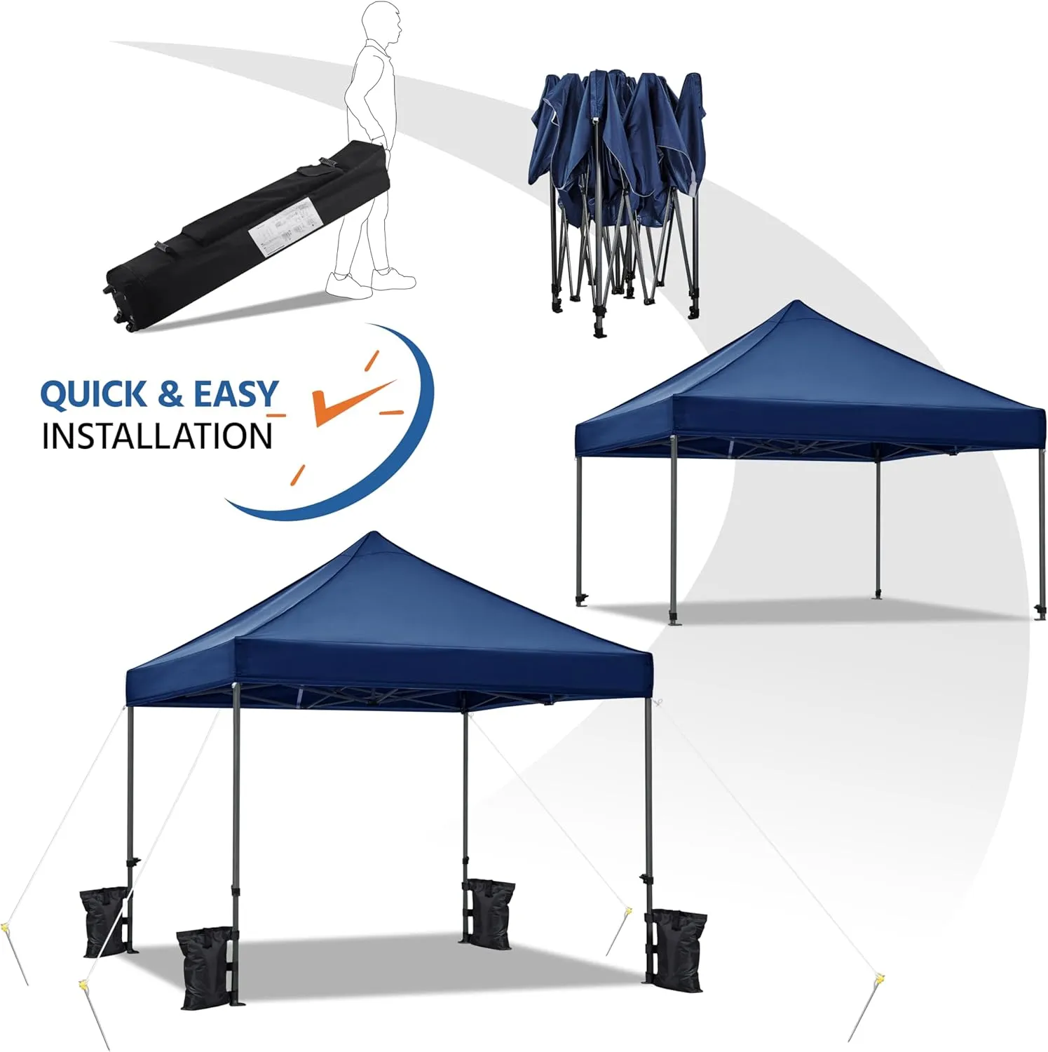 Yaheetech Canopy Tent, Commercial Instant Heavy Duty Canopy, 500D Waterproof Adjustable Canopy with Wheeled Carry Bag, 4 Sandbags and 4 Stakes (10x10, Navy Blue)