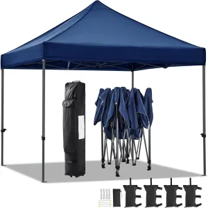 Yaheetech Canopy Tent, Commercial Instant Heavy Duty Canopy, 500D Waterproof Adjustable Canopy with Wheeled Carry Bag, 4 Sandbags and 4 Stakes (10x10, Navy Blue)