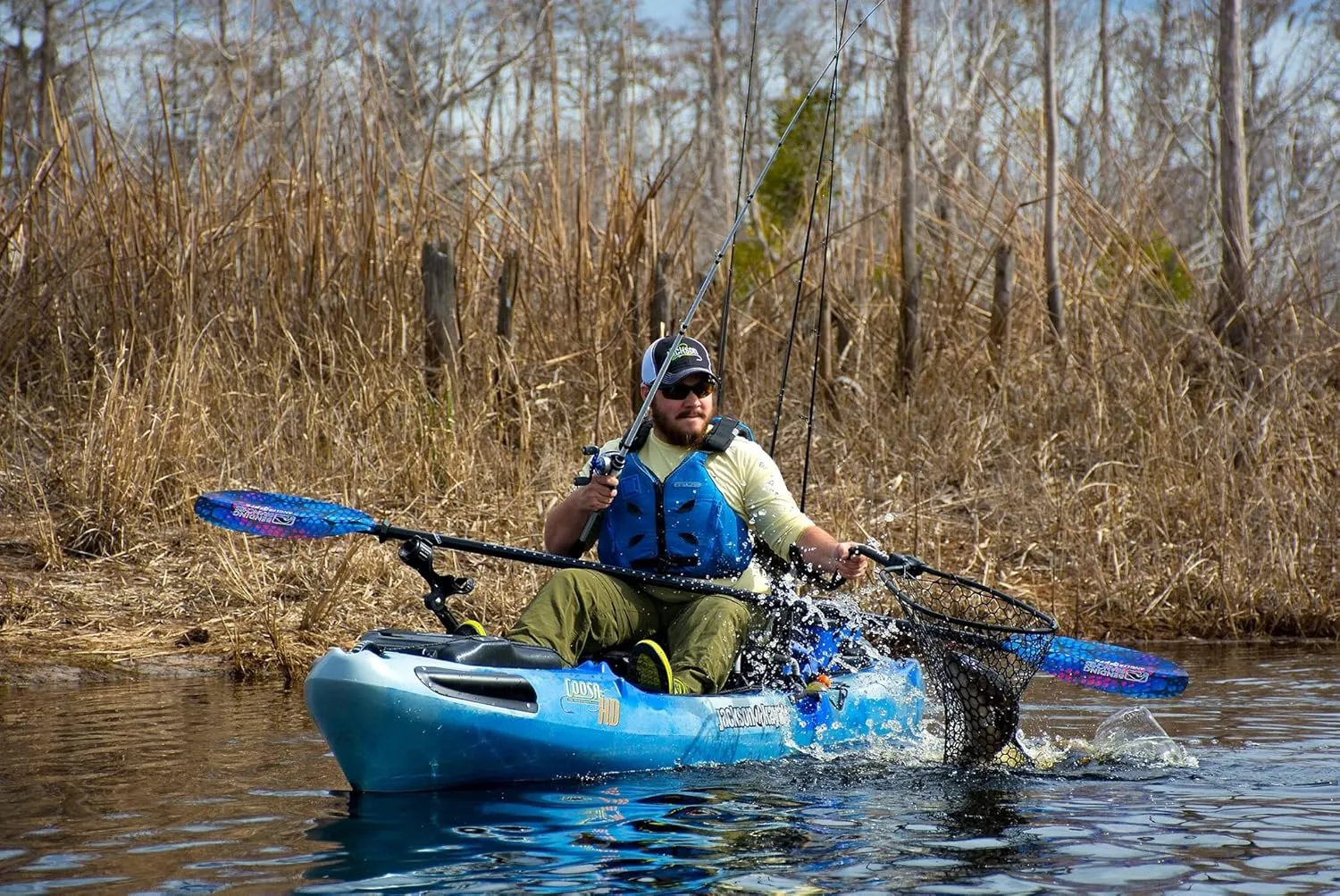 YakAttack Leverage Landing Net - Size & Style Options | Folding Kayak Fishing Net with Forearm Grip | Full Rubber Netting | Collapsible & Track Mount Compatible | Compact Design - Stability & Control
