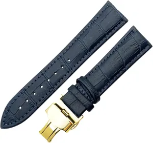 YANGQI yaoqijie Strap Double Press Double Press Buckle Slub Pattern Cowhide Blue Lasting (Band Color : Blue Gold Clasp, Band Width : 13mm)