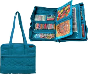 Yazzii Quilter’s Project Bag with 19 Pockets - Portable Storage Bag Organizer - Multipurpose Storage Organizer for Quilting, Patchwork, Embroidery, Needlework, Papercraft & Beading-Aqua
