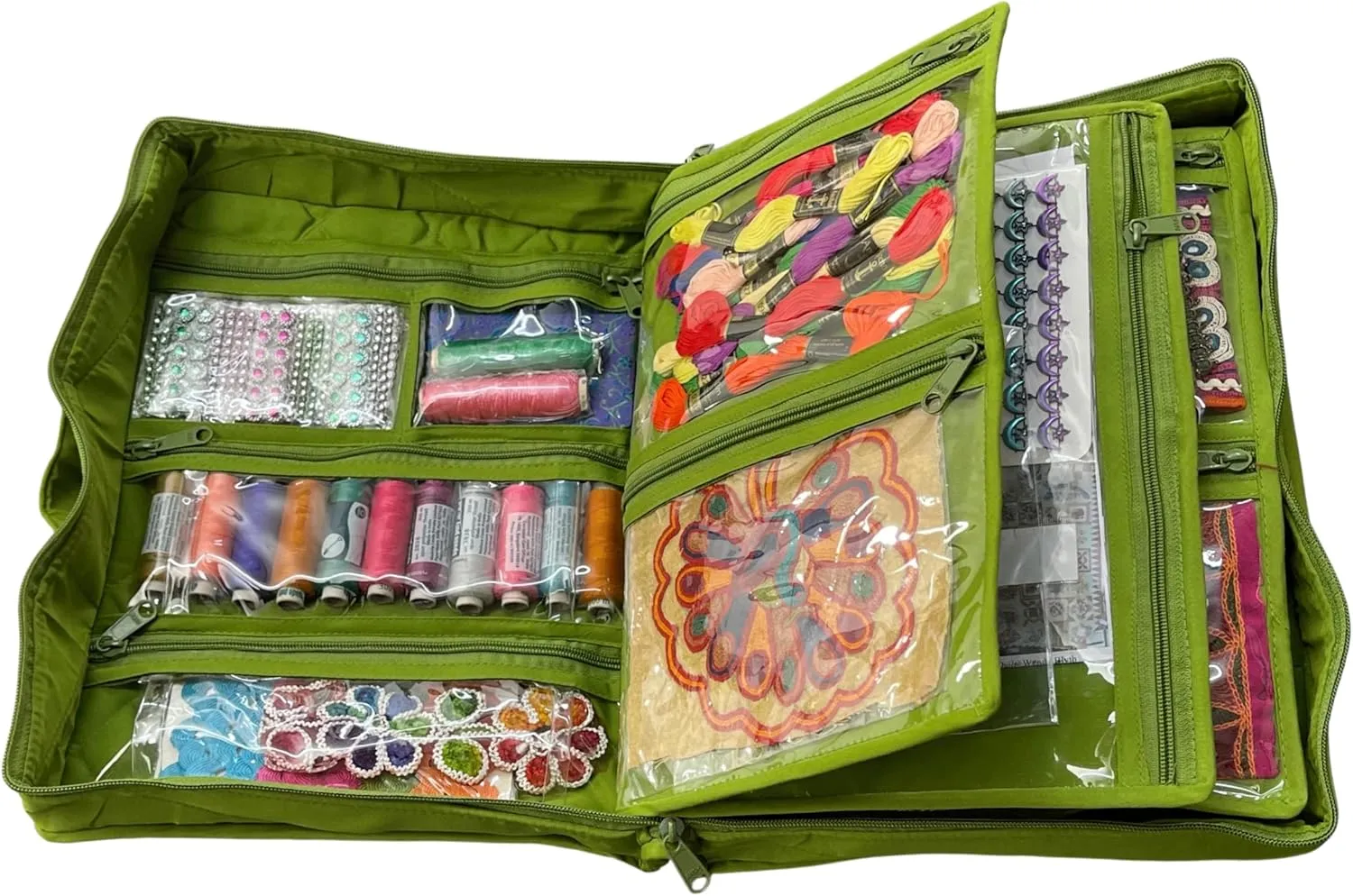 Yazzii Quilter’s Project Bag with 19 Pockets - Portable Storage Craft Bag Organizer - Multipurpose Storage Organizer for Quilting, Patchwork, Embroidery, Needlework Green