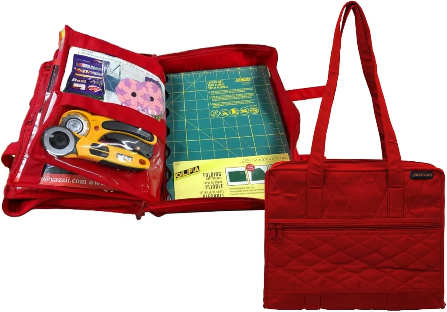 Yazzii Quilter’s Project Bag with 19 Pockets - Storage Craft Bag Organizer - Craft Organizers & Storage for Quilting, Sewing & More -Red