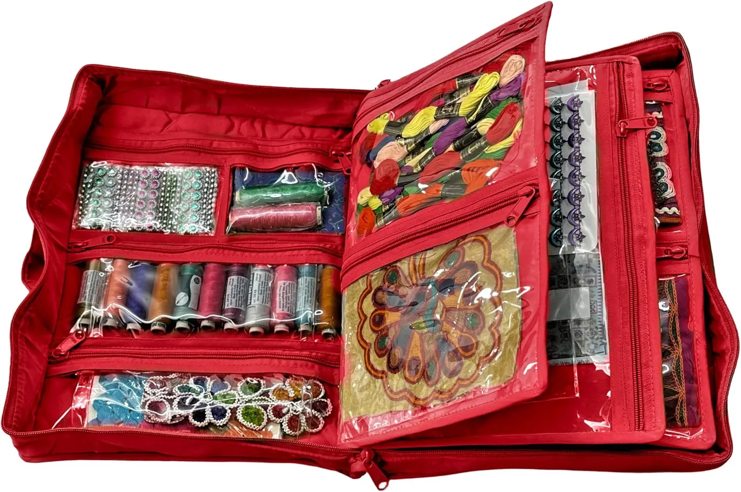 Yazzii Quilter’s Project Bag with 19 Pockets - Storage Craft Bag Organizer - Craft Organizers & Storage for Quilting, Sewing & More -Red