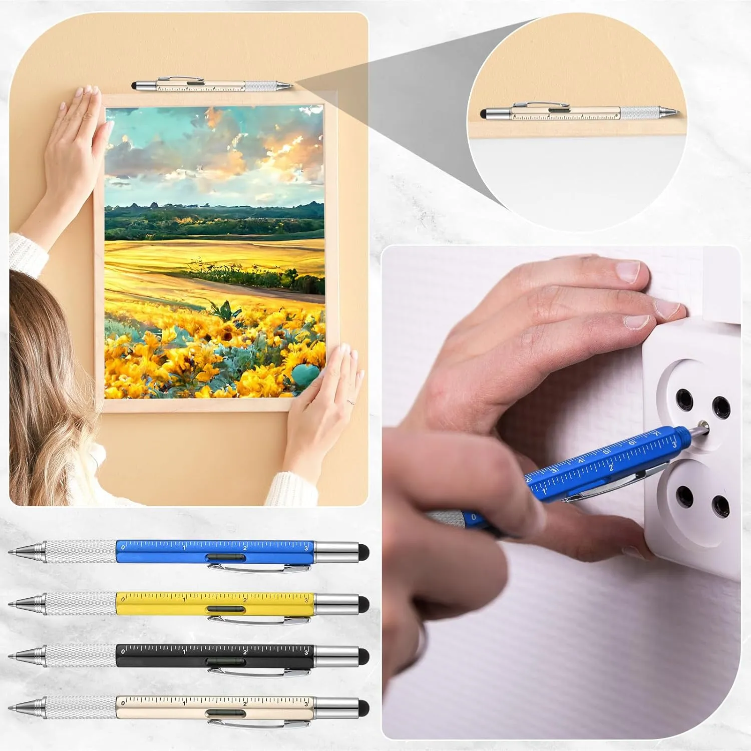 Yeaqee 40 Pcs Multi Tool Pen Gifts for Fathers Day 6 in 1 Screwdriver Multi Function Pens with Black Ink Refills, Ruler, Level Gauge for Dad Adult Men Father's Day Christmas Gifts (Classic Color)