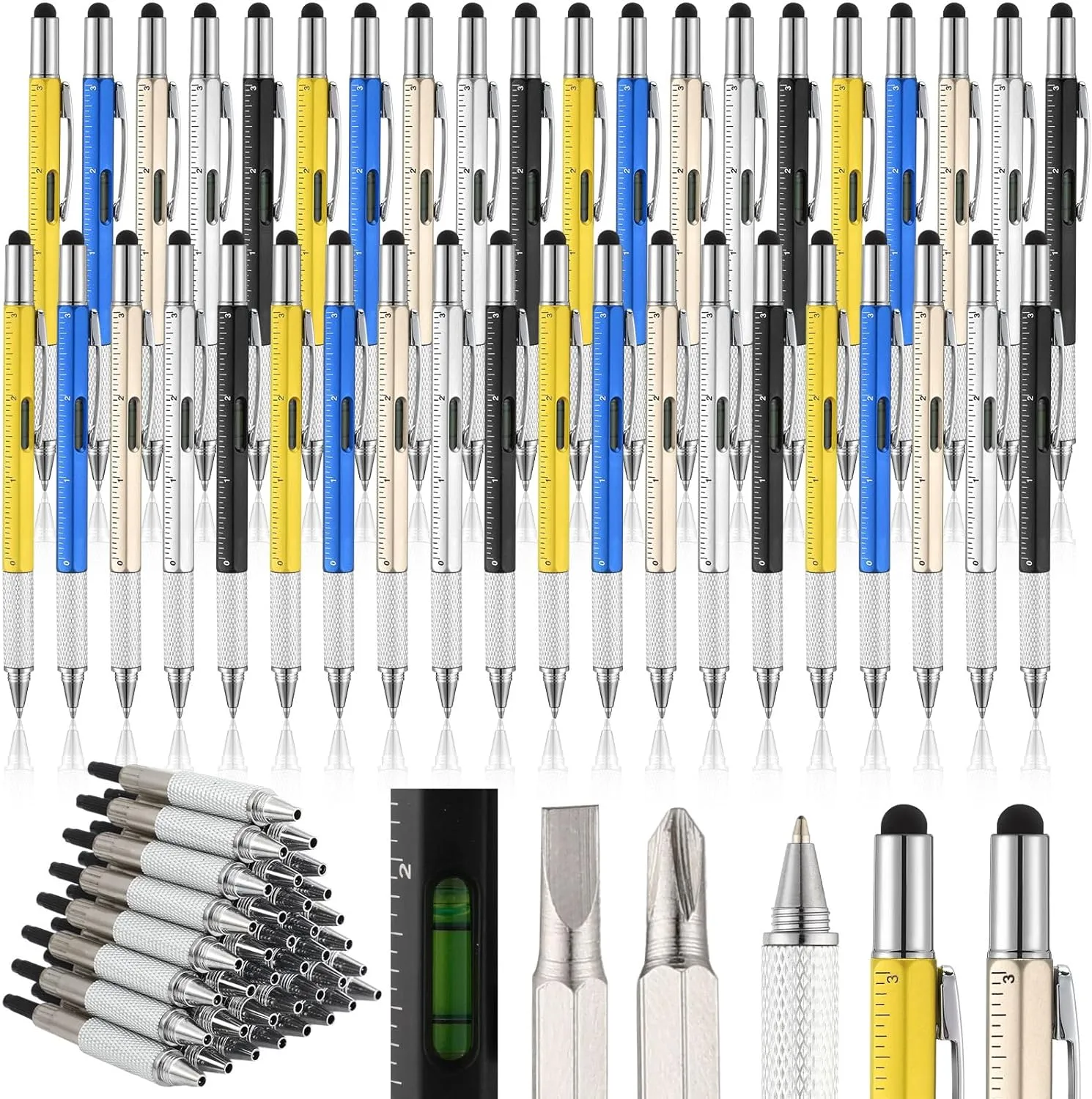 Yeaqee 40 Pcs Multi Tool Pen Gifts for Fathers Day 6 in 1 Screwdriver Multi Function Pens with Black Ink Refills, Ruler, Level Gauge for Dad Adult Men Father's Day Christmas Gifts (Classic Color)