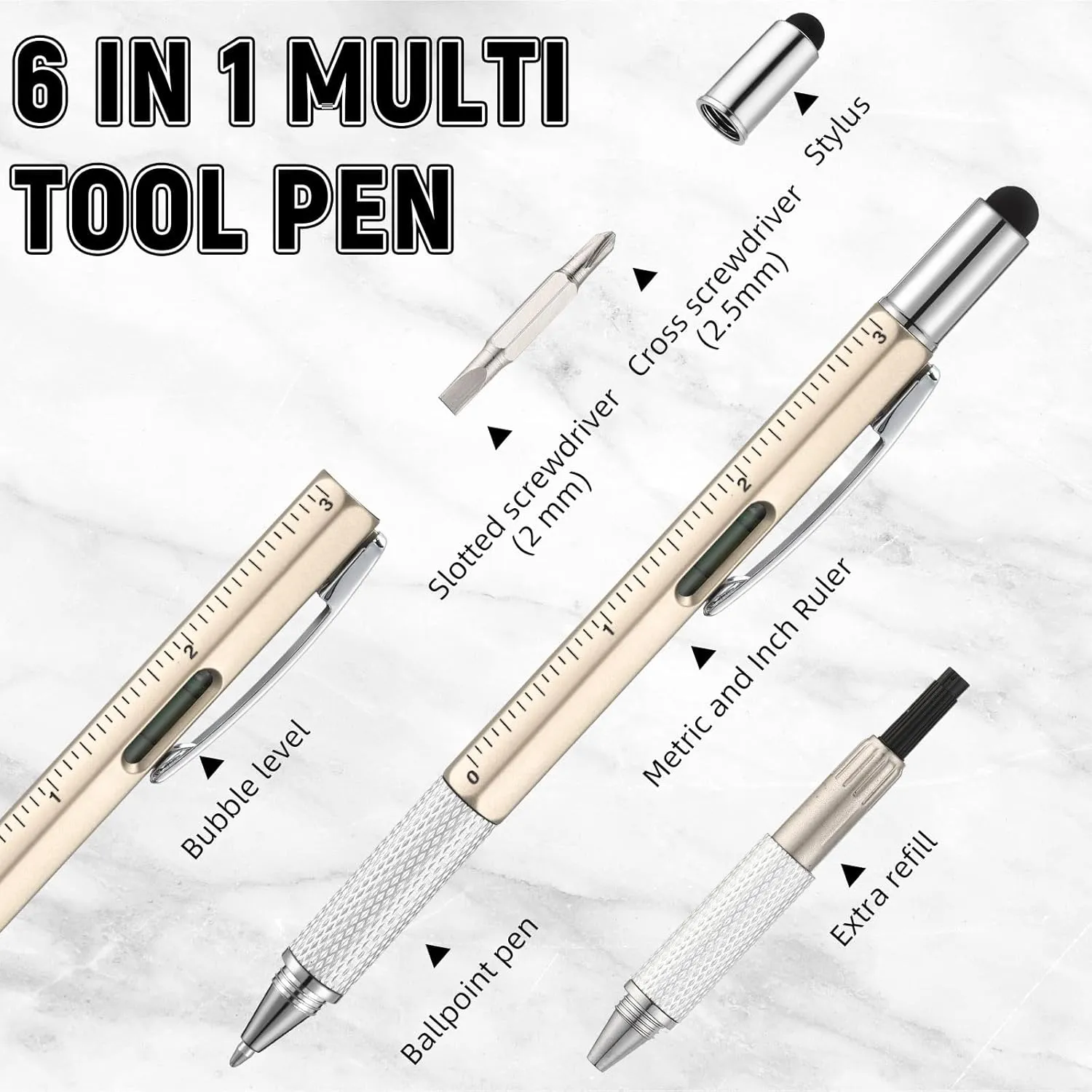 Yeaqee 40 Pcs Multi Tool Pen Gifts for Fathers Day 6 in 1 Screwdriver Multi Function Pens with Black Ink Refills, Ruler, Level Gauge for Dad Adult Men Father's Day Christmas Gifts (Classic Color)