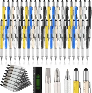 Yeaqee 40 Pcs Multi Tool Pen Gifts for Fathers Day 6 in 1 Screwdriver Multi Function Pens with Black Ink Refills, Ruler, Level Gauge for Dad Adult Men Father's Day Christmas Gifts (Classic Color)