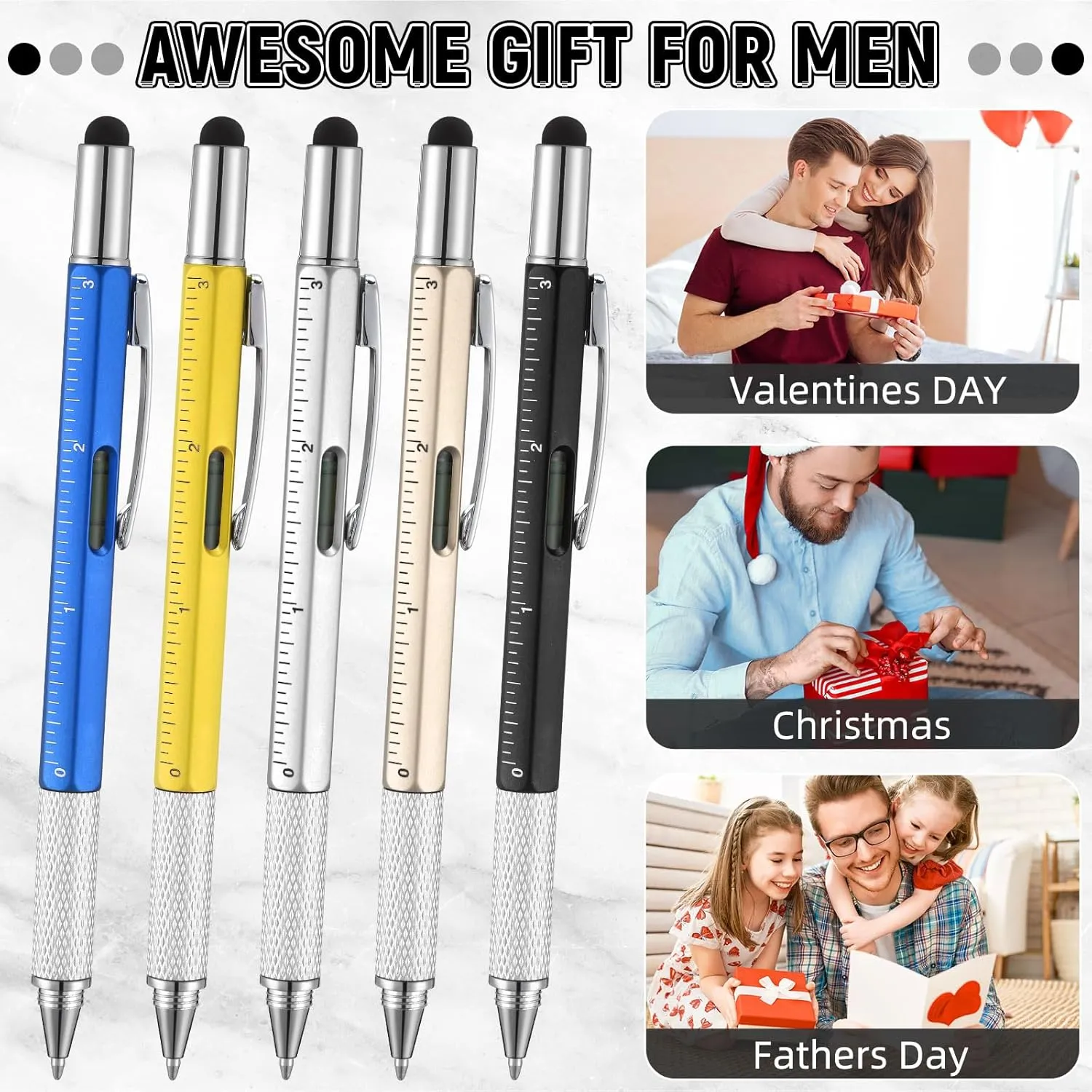 Yeaqee 40 Pcs Multi Tool Pen Gifts for Fathers Day 6 in 1 Screwdriver Multi Function Pens with Black Ink Refills, Ruler, Level Gauge for Dad Adult Men Father's Day Christmas Gifts (Classic Color)