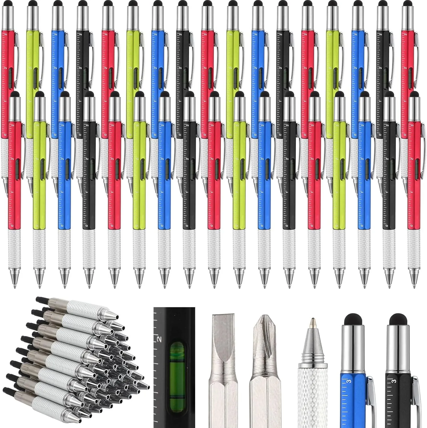 Yeaqee 80 Pcs Multi Tool Pen Gifts for Fathers Day 6 in 1 Screwdriver Multi Function Pens with Black Ink Refills, Ruler, Level Gauge for Dad Adult Men Father's Day Christmas Gifts (Vivid Color)