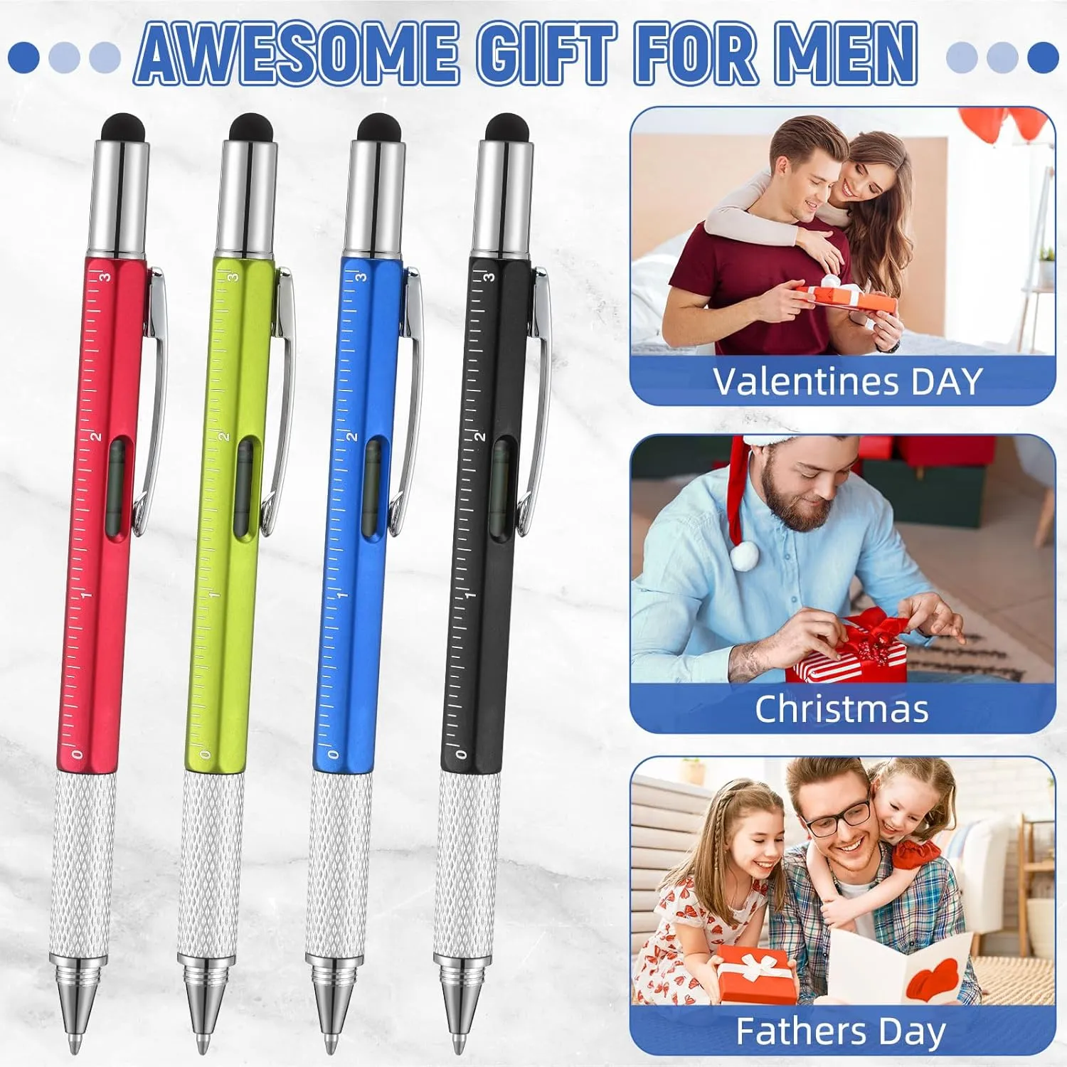 Yeaqee 80 Pcs Multi Tool Pen Gifts for Fathers Day 6 in 1 Screwdriver Multi Function Pens with Black Ink Refills, Ruler, Level Gauge for Dad Adult Men Father's Day Christmas Gifts (Vivid Color)
