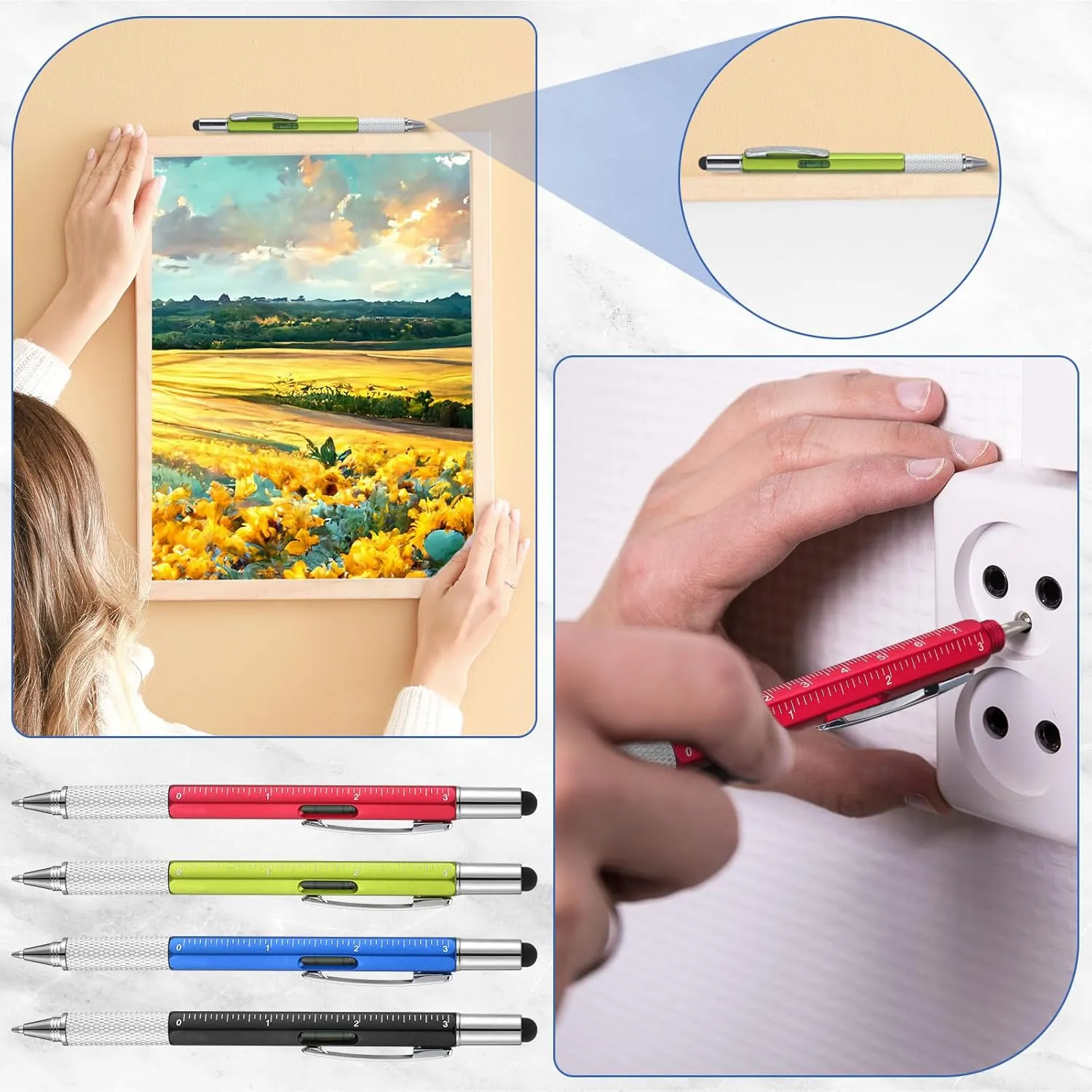 Yeaqee 80 Pcs Multi Tool Pen Gifts for Fathers Day 6 in 1 Screwdriver Multi Function Pens with Black Ink Refills, Ruler, Level Gauge for Dad Adult Men Father's Day Christmas Gifts (Vivid Color)