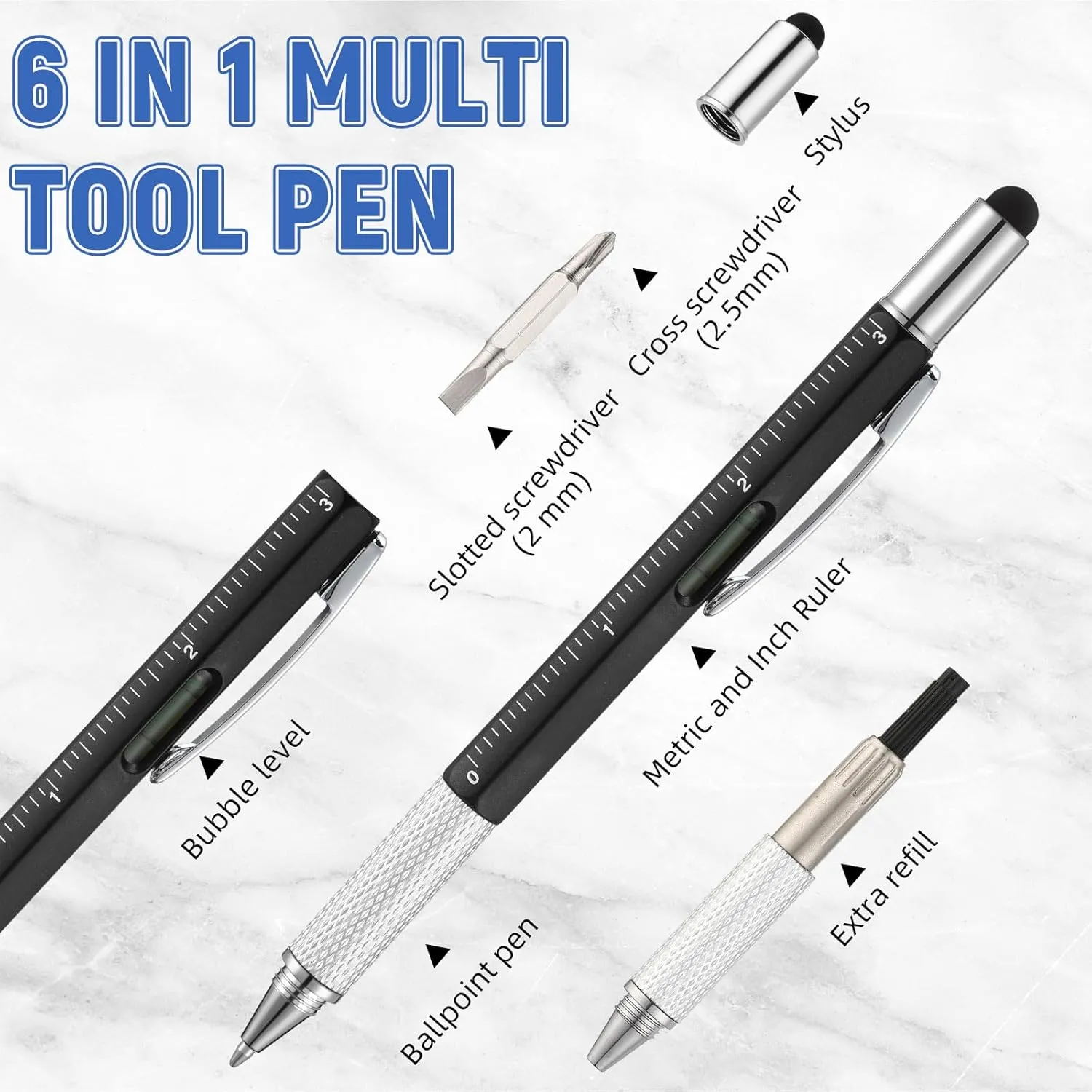 Yeaqee 80 Pcs Multi Tool Pen Gifts for Fathers Day 6 in 1 Screwdriver Multi Function Pens with Black Ink Refills, Ruler, Level Gauge for Dad Adult Men Father's Day Christmas Gifts (Vivid Color)