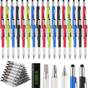 Yeaqee 80 Pcs Multi Tool Pen Gifts for Fathers Day 6 in 1 Screwdriver Multi Function Pens with Black Ink Refills, Ruler, Level Gauge for Dad Adult Men Father's Day Christmas Gifts (Vivid Color)