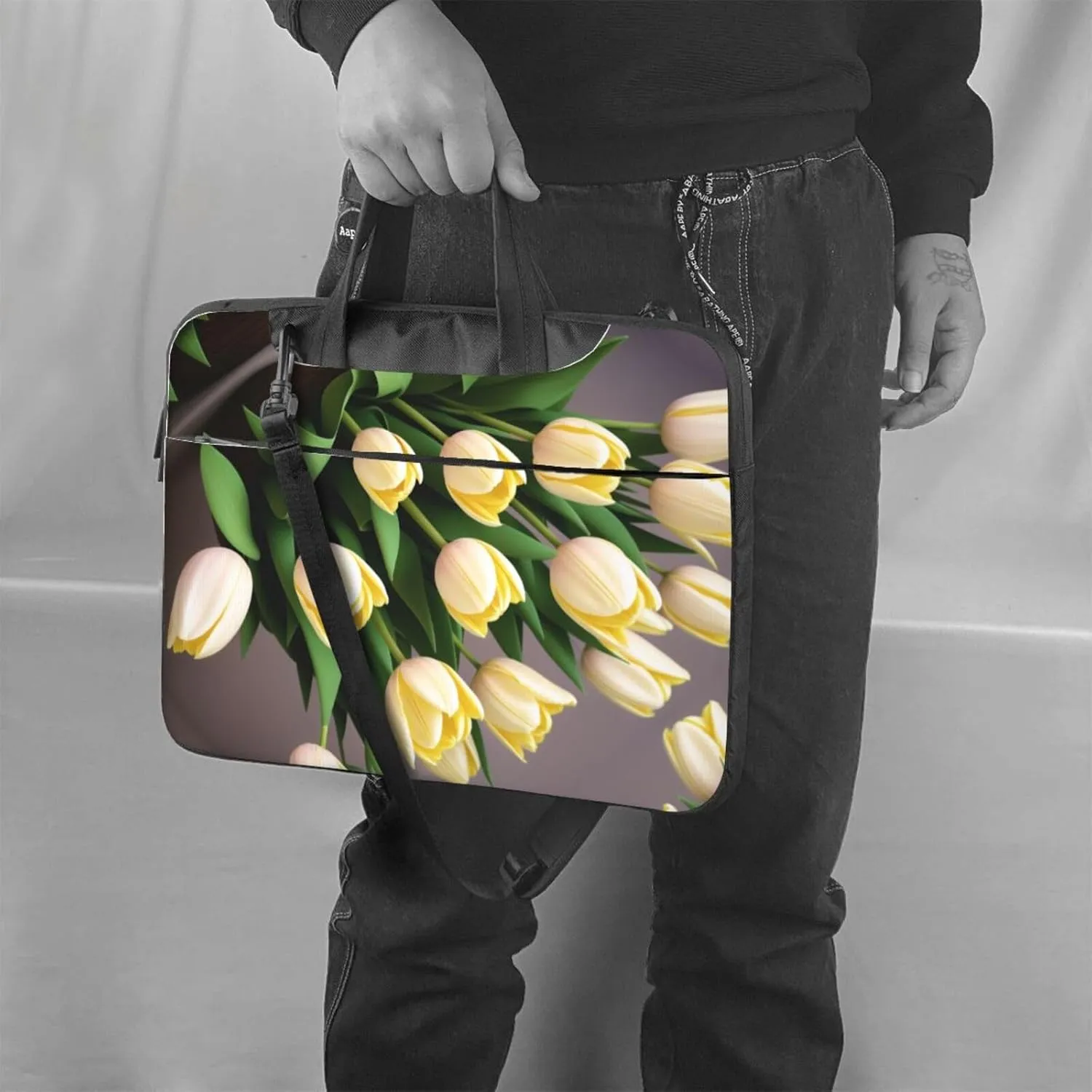 Yellow Flowers Printed Patterns Laptop Shoulder Bag Notebook Computer Case Briefcase With Shoulder Straps And Handle