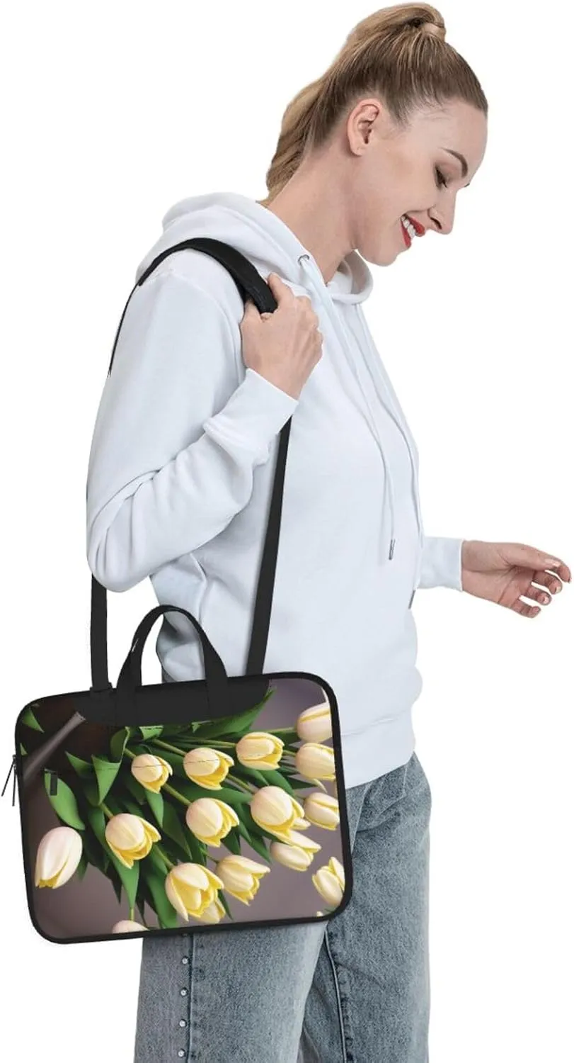 Yellow Flowers Printed Patterns Laptop Shoulder Bag Notebook Computer Case Briefcase With Shoulder Straps And Handle