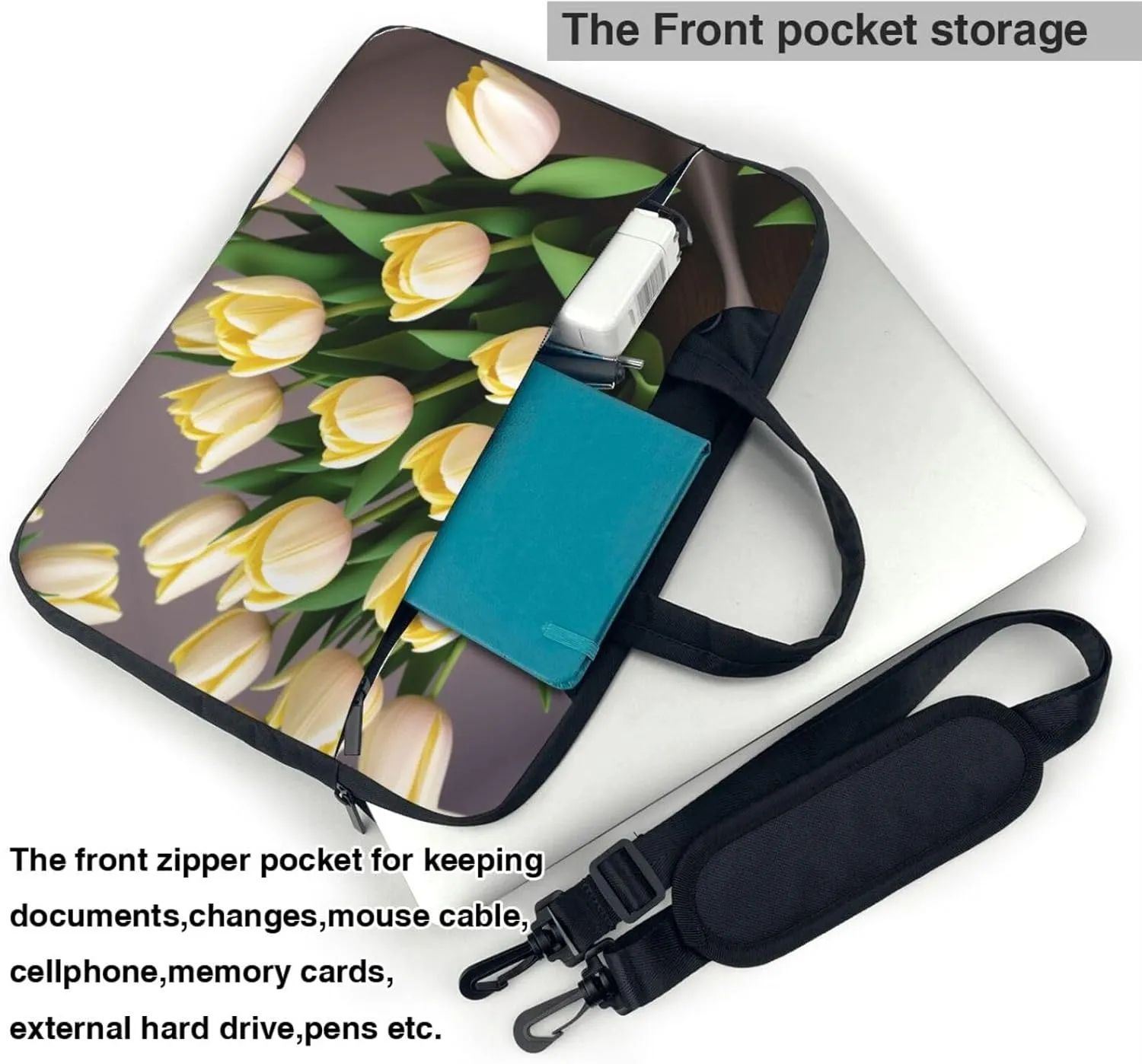 Yellow Flowers Printed Patterns Laptop Shoulder Bag Notebook Computer Case Briefcase With Shoulder Straps And Handle