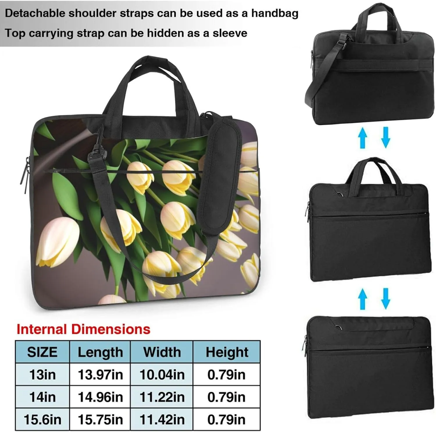 Yellow Flowers Printed Patterns Laptop Shoulder Bag Notebook Computer Case Briefcase With Shoulder Straps And Handle