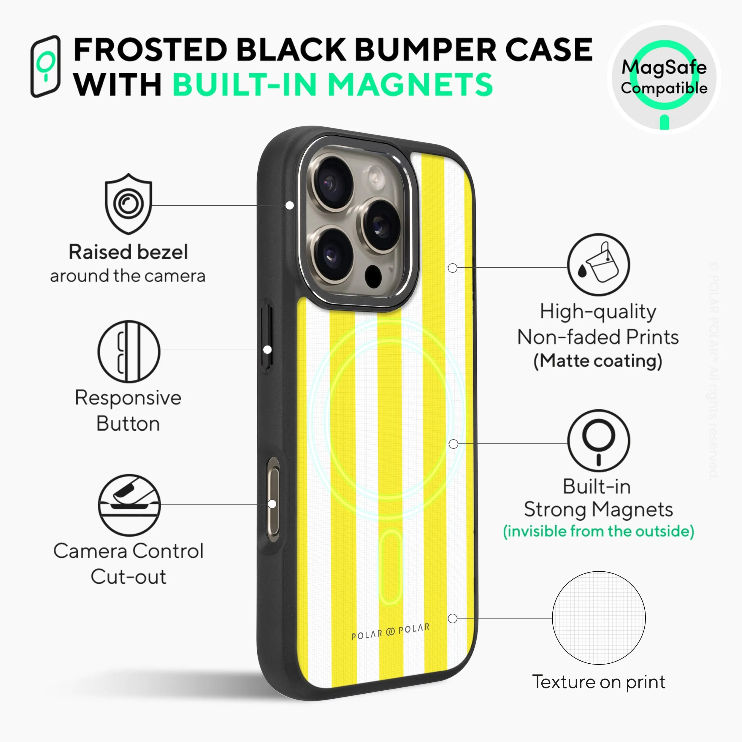 Yellow Stripe - iPhone 16 Pro Max Frosted Black Bumper MagSafe Case