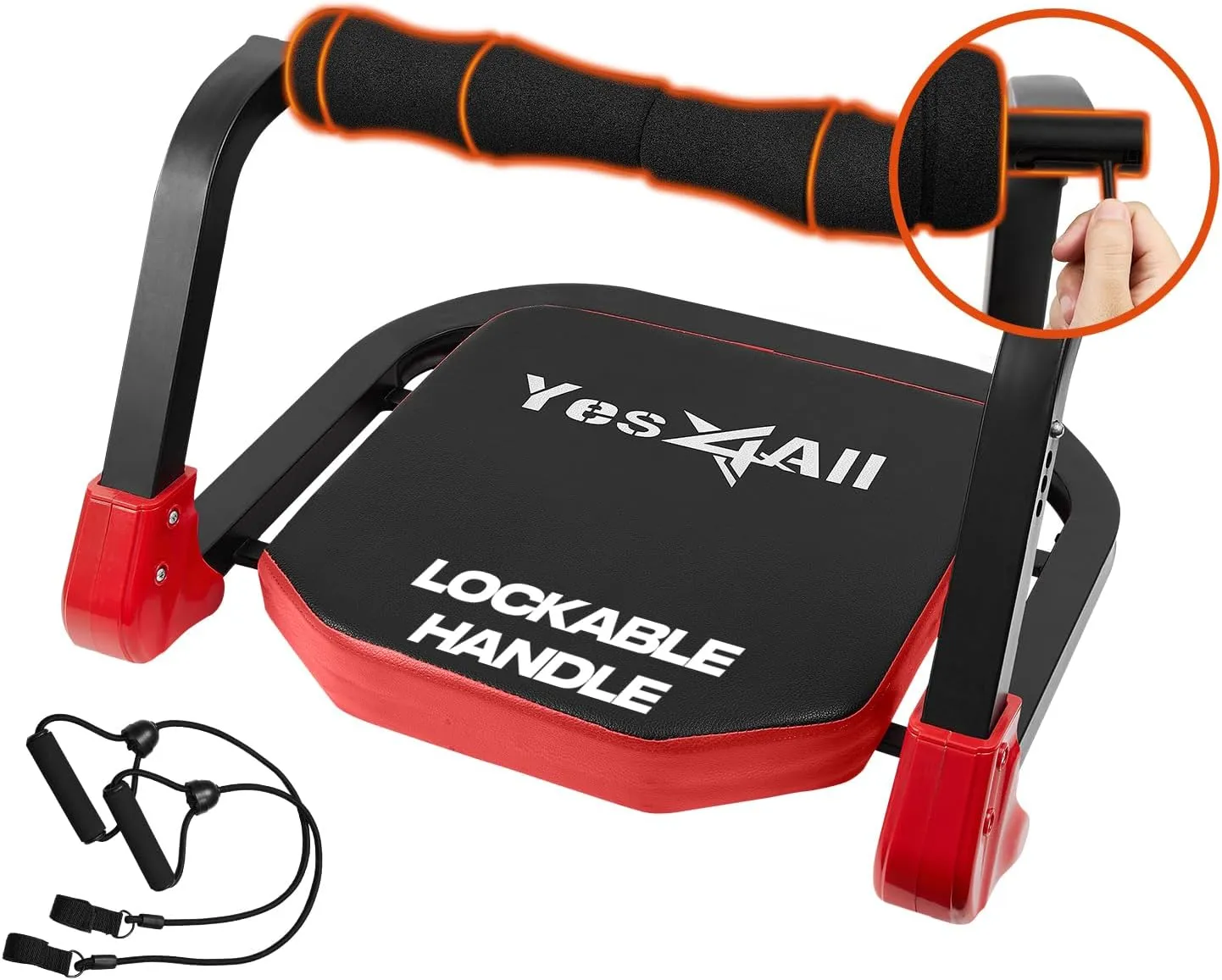 Yes4All Ab Crunch Machine For Total Body & Core Abdominal, Situp Lockable With Ergonomic Foam Handle & 2 Resistance Bands
