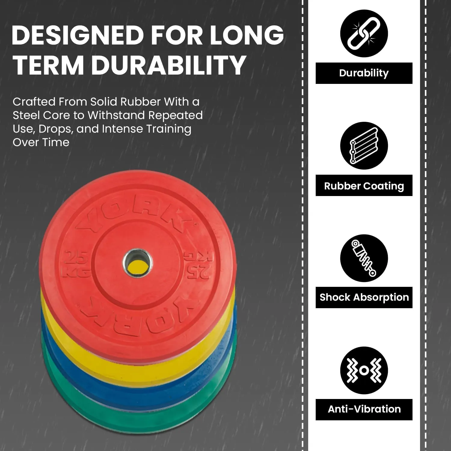 York Barbell Color-Coded Rubber Training Bumper Plates | Olympic Weightlifting Plates in Kg & Lb | Durable Solid Rubber with 2” Center Steel Sleeve | Noise-Reducing, Floor-Protecting Weight Plates