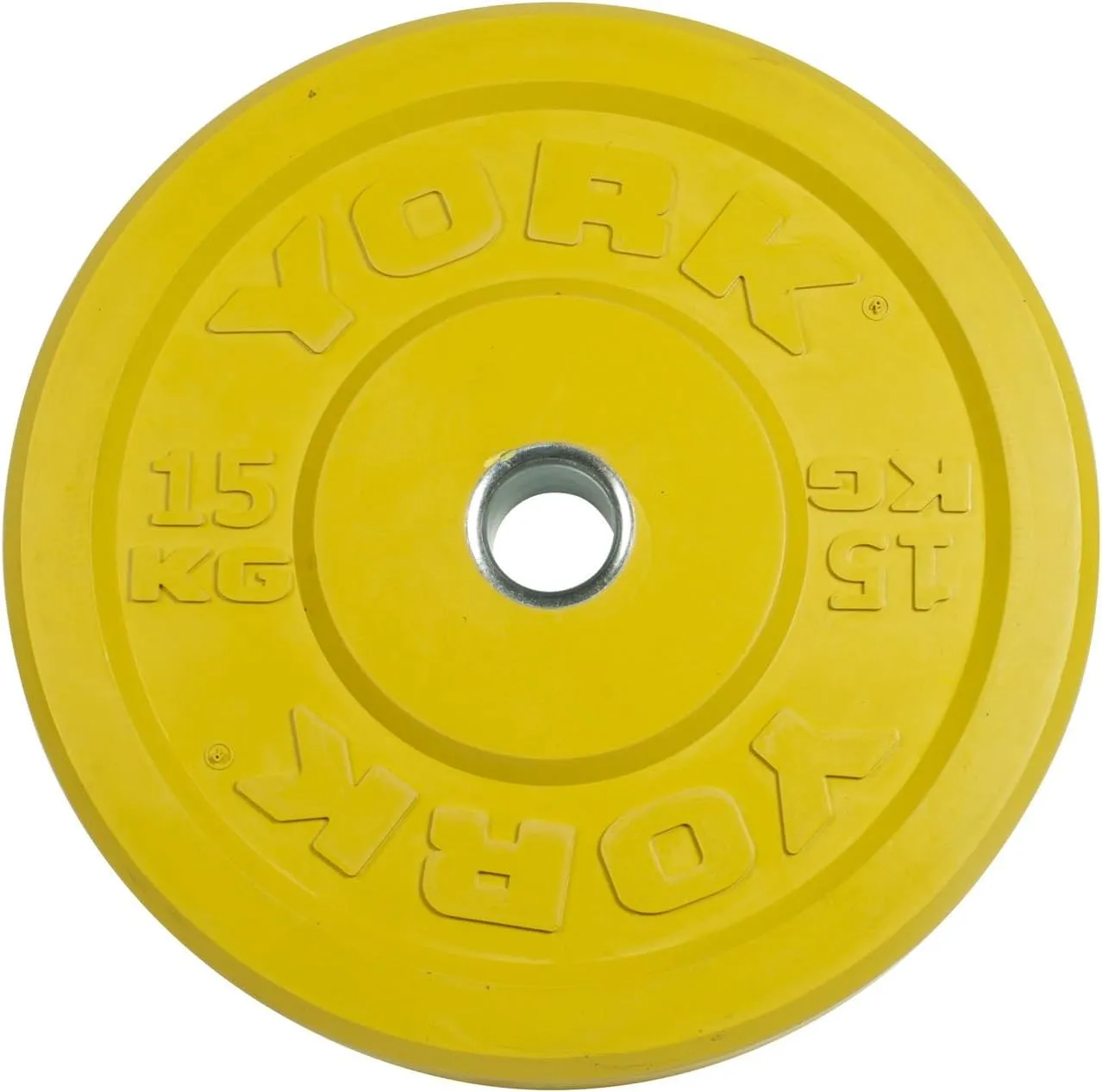 York Barbell Color-Coded Rubber Training Bumper Plates | Olympic Weightlifting Plates in Kg & Lb | Durable Solid Rubber with 2” Center Steel Sleeve | Noise-Reducing, Floor-Protecting Weight Plates