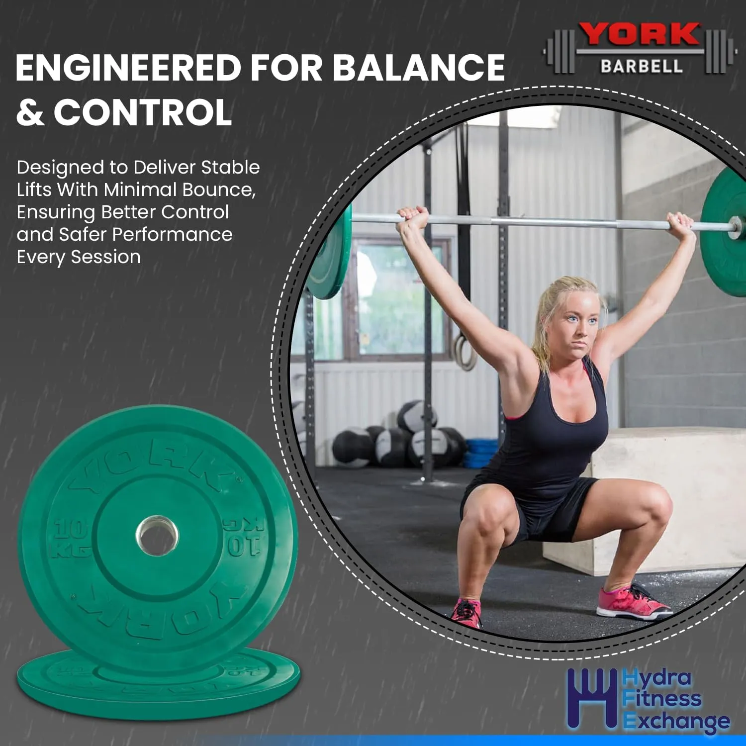 York Barbell Color-Coded Rubber Training Bumper Plates | Olympic Weightlifting Plates in Kg & Lb | Durable Solid Rubber with 2” Center Steel Sleeve | Noise-Reducing, Floor-Protecting Weight Plates