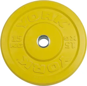 York Barbell Color-Coded Rubber Training Bumper Plates | Olympic Weightlifting Plates in Kg & Lb | Durable Solid Rubber with 2” Center Steel Sleeve | Noise-Reducing, Floor-Protecting Weight Plates