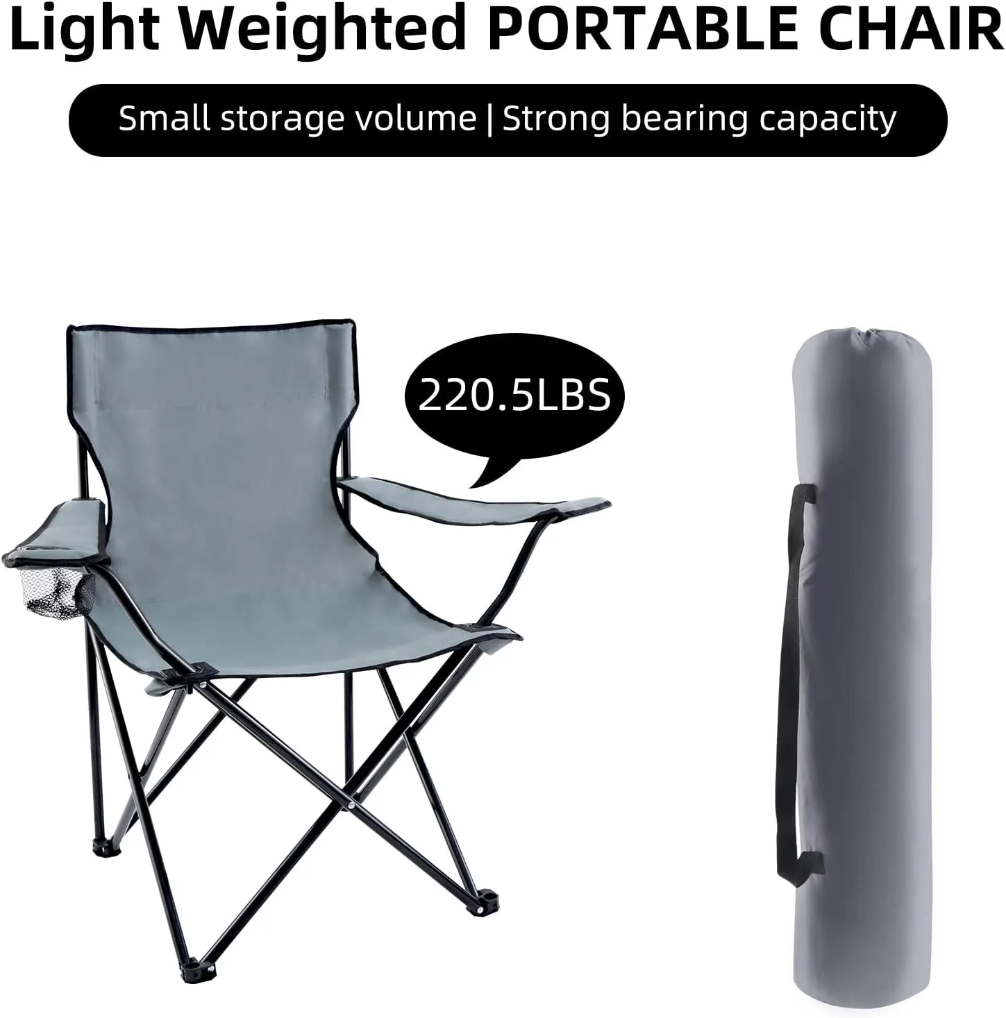 YSSOA Portable Folding Grey Camping Chair, 1-Pack