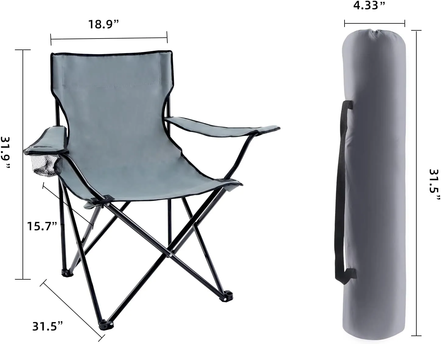 YSSOA Portable Folding Grey Camping Chair, 1-Pack