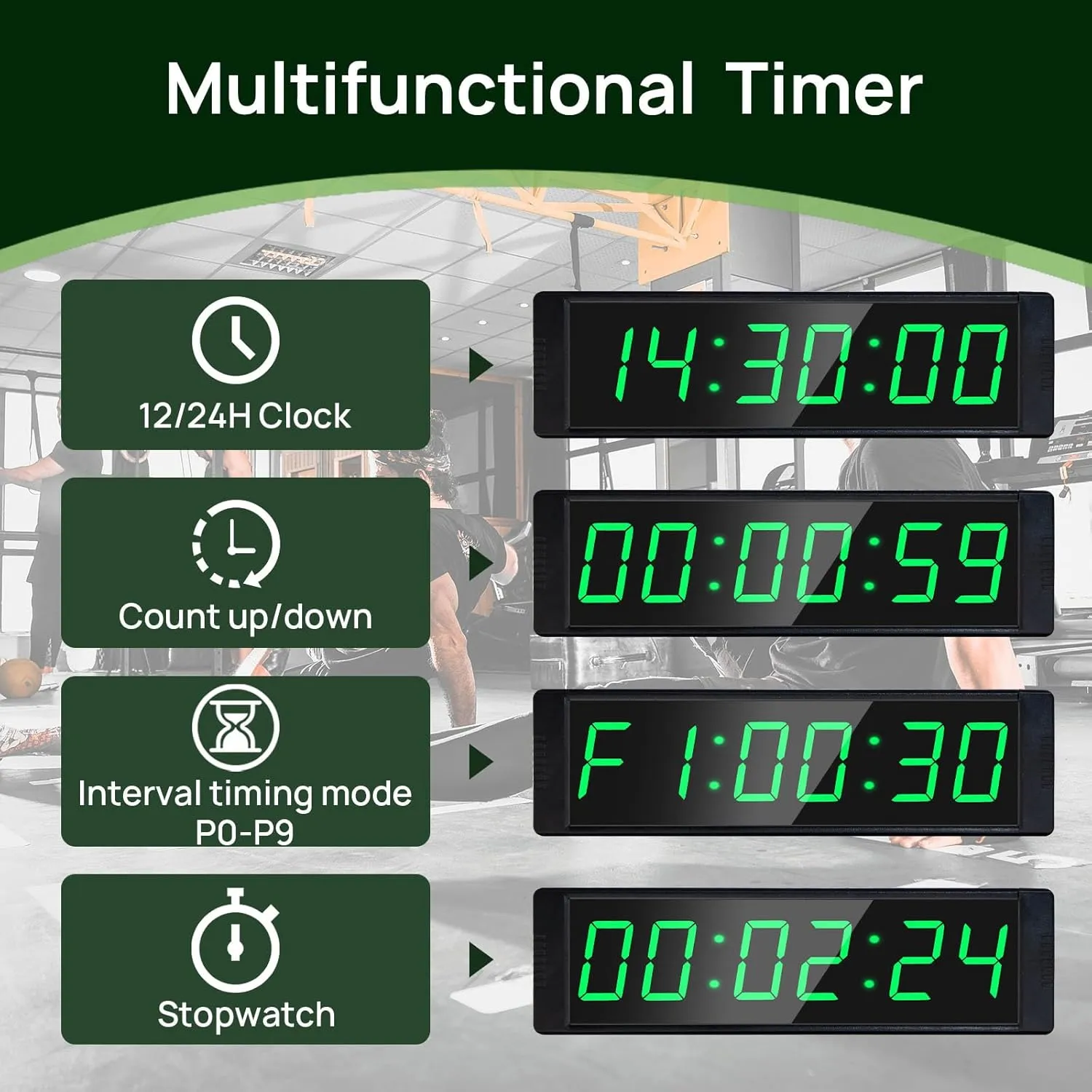 YZ Gym Timer Clock for Home Gym, Fitness Timer with Start/Stop Button, Interval Timer for Workout, Stopwatch/Countdown Timer with Remote, 12/24H Digital Wall Clock, Portable Home Gym Accessories