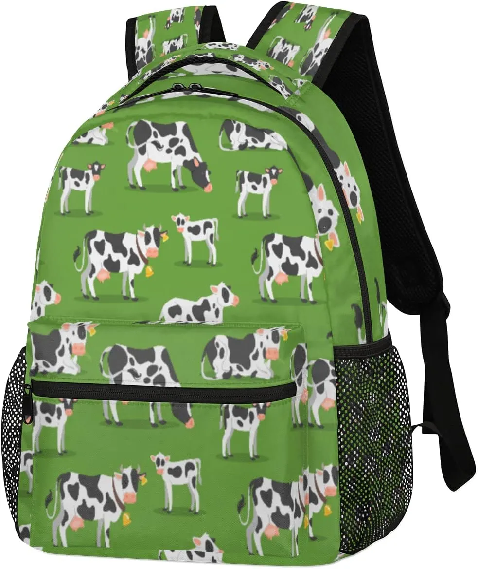 Yzrwebo Black White Cow Backpack for Boys Girls, Cow School Bookbag Casual Daypack Computer Laptop Backpack, Adults Sports Hiking Travel Camping Backpack