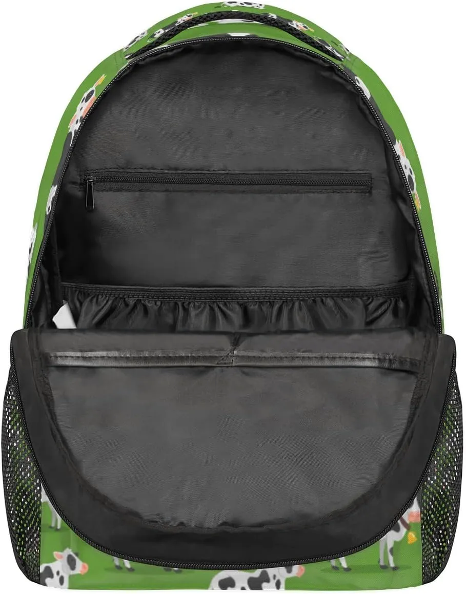 Yzrwebo Black White Cow Backpack for Boys Girls, Cow School Bookbag Casual Daypack Computer Laptop Backpack, Adults Sports Hiking Travel Camping Backpack