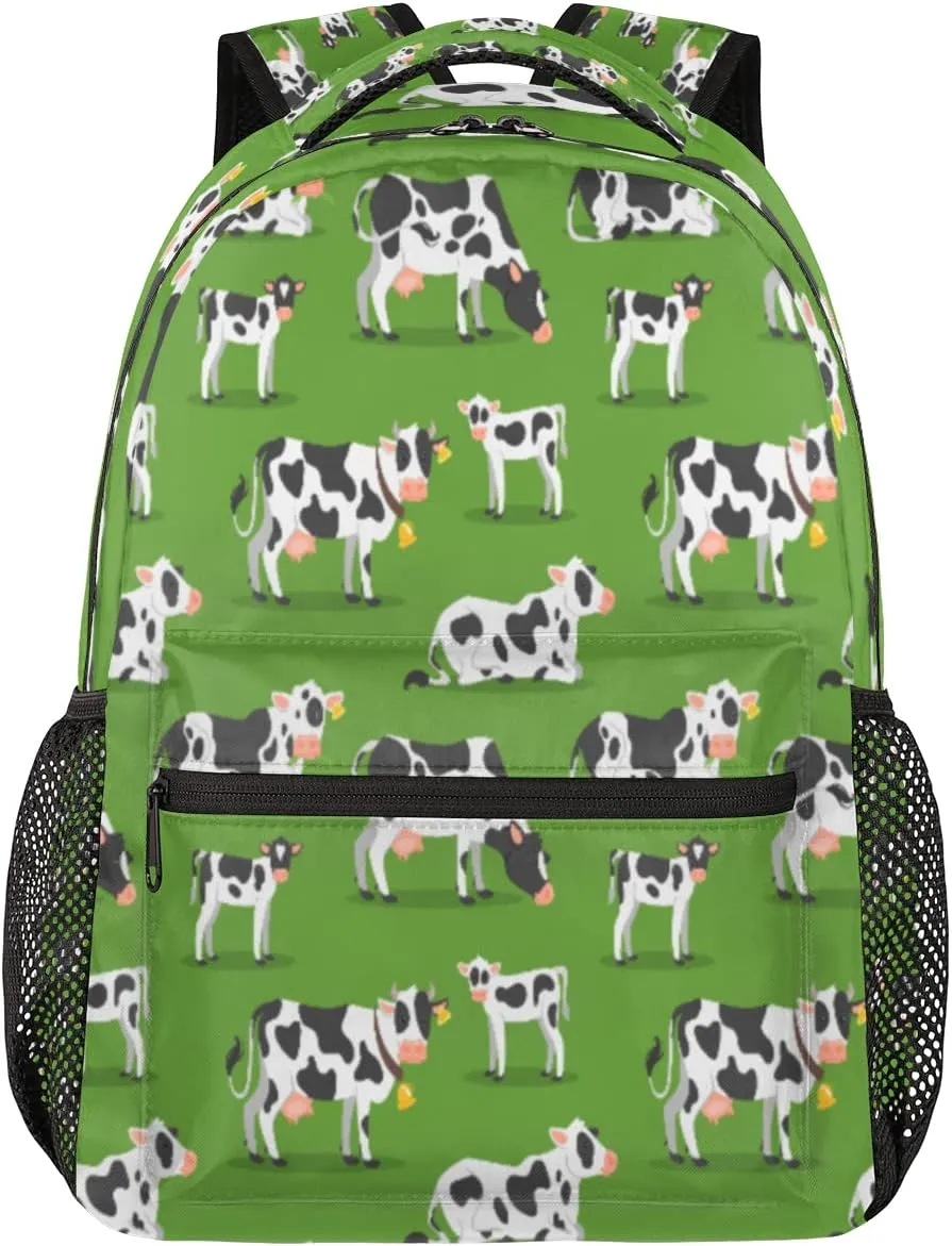 Yzrwebo Black White Cow Backpack for Boys Girls, Cow School Bookbag Casual Daypack Computer Laptop Backpack, Adults Sports Hiking Travel Camping Backpack